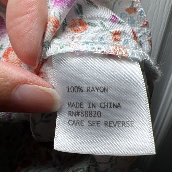 Rachel Roy Floral Peasant Blouse Smocked Women's Large Romantic Cottagecore - Picture 6 of 10